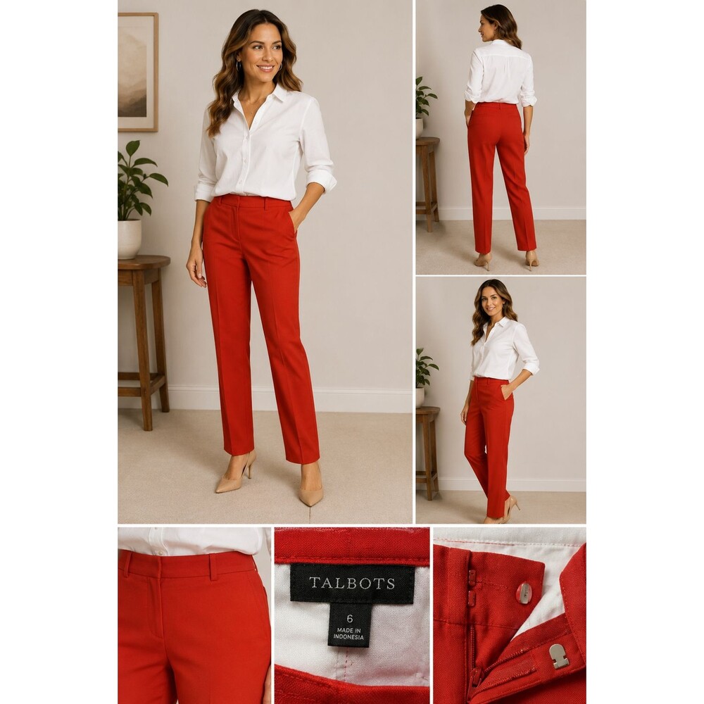 Talbots Heritage Red Straight Leg Pants Women 6 Side Zip Cotton Blend Career 80